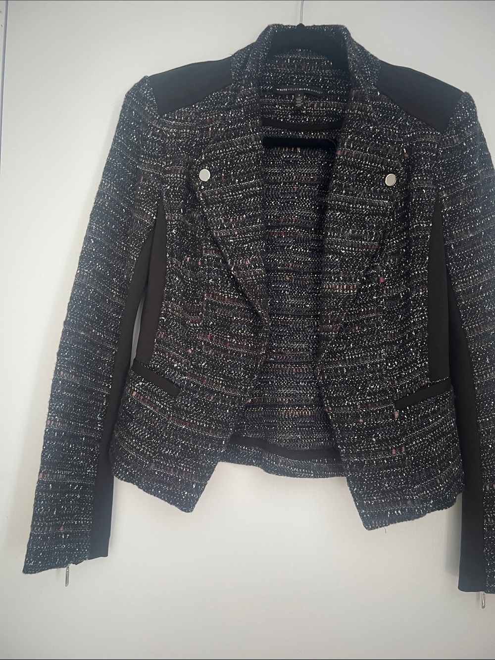 White House Black Market Black Tweed Moto Blazer